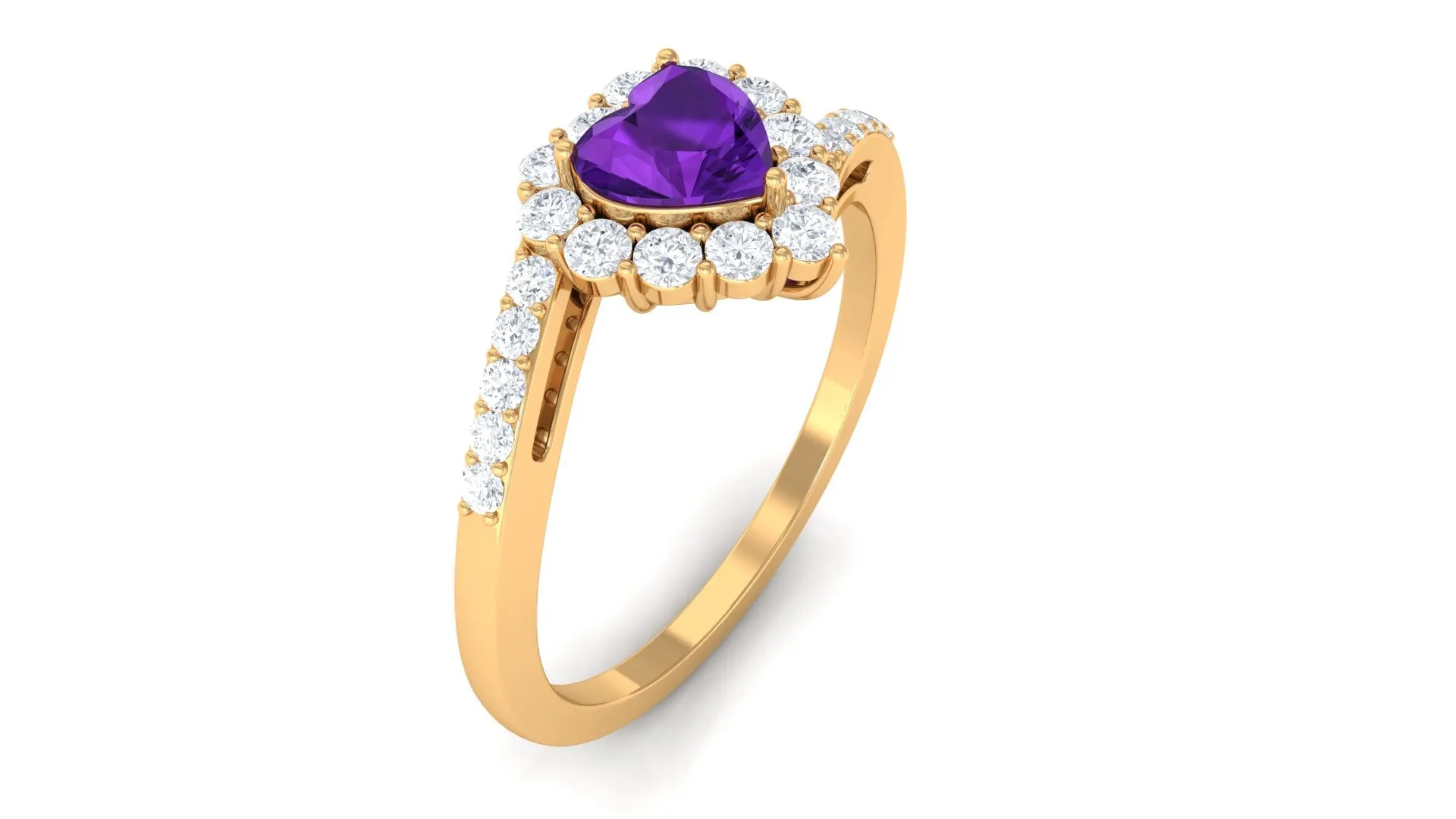 1.5 CT Heart Shape Amethyst Bypass Promise Ring with Diamond Halo