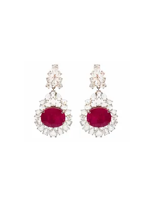 15.01ct Rose Cut Diamond Ruby 18K Gold Earrings