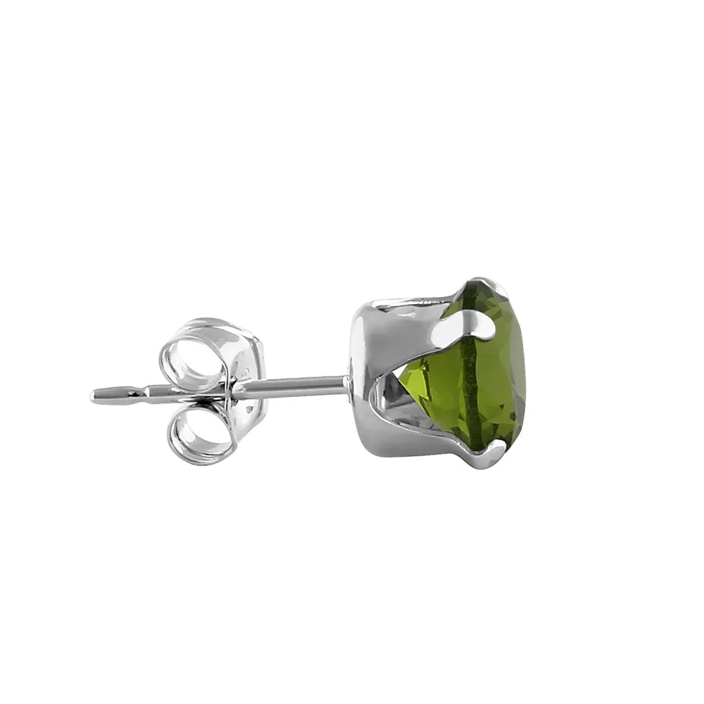 1.5ct Sterling Silver Round Peridot CZ Stud Earrings 6mm