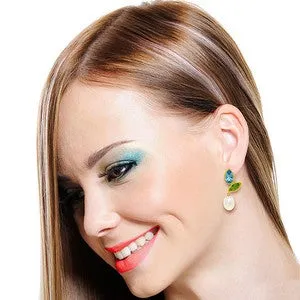 16.6 Carat 14K Solid Yellow Gold Earrings Peridot, Blue Topaz Pearl