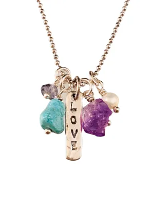16" Love Matchstick Gem Charm Necklace Amethyst Turquoise Iolite & Pearl