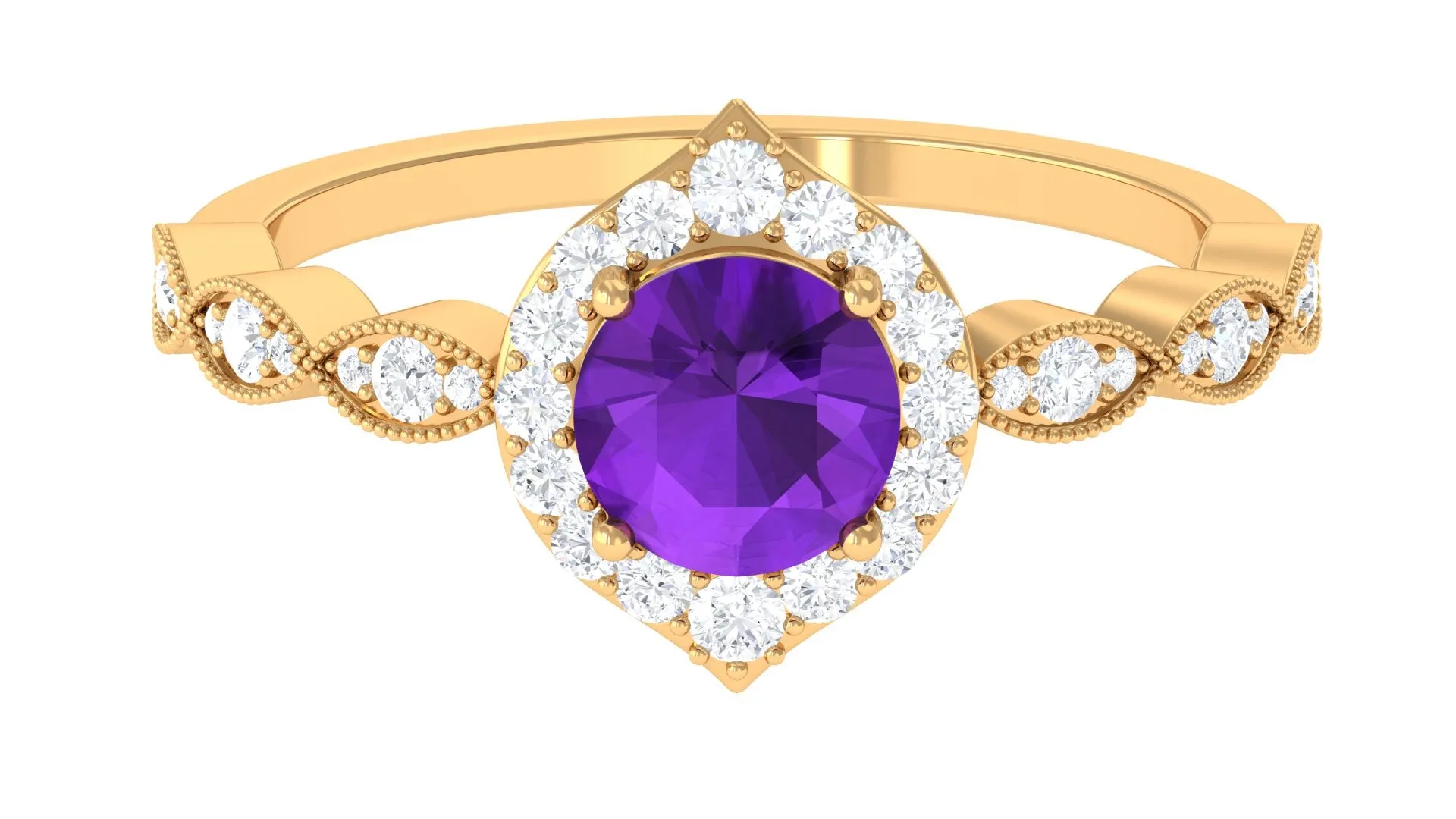 1.75 CT Vintage Amethyst Engagement Ring with Moissanite Accent