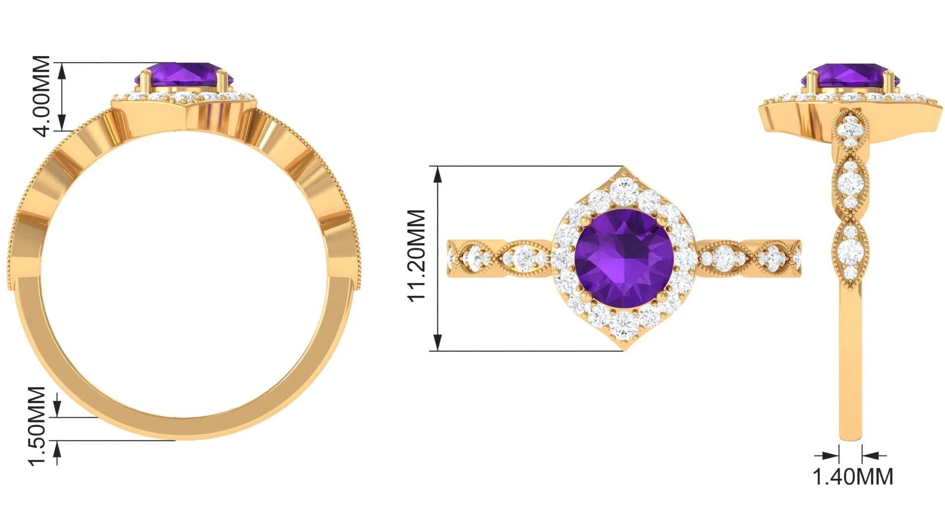 1.75 CT Vintage Amethyst Engagement Ring with Moissanite Accent