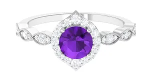 1.75 CT Vintage Amethyst Engagement Ring with Moissanite Accent