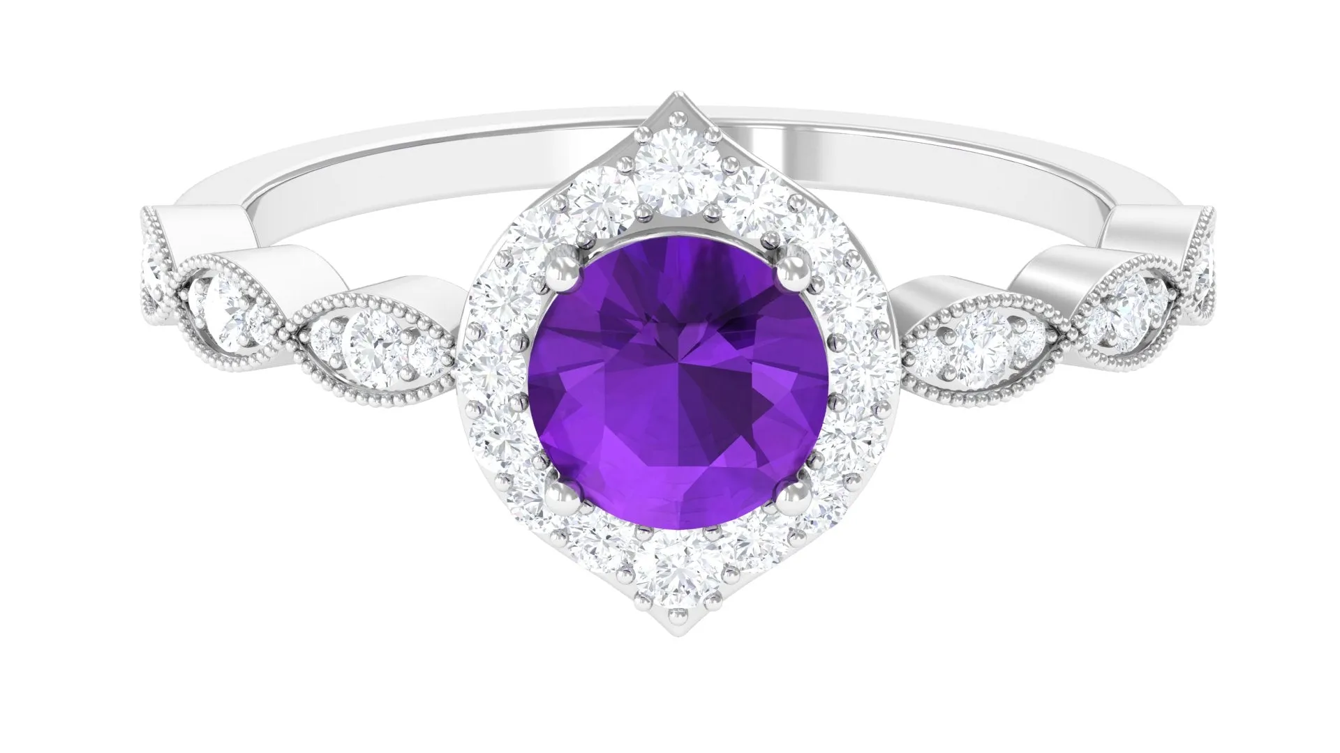 1.75 CT Vintage Amethyst Engagement Ring with Moissanite Accent