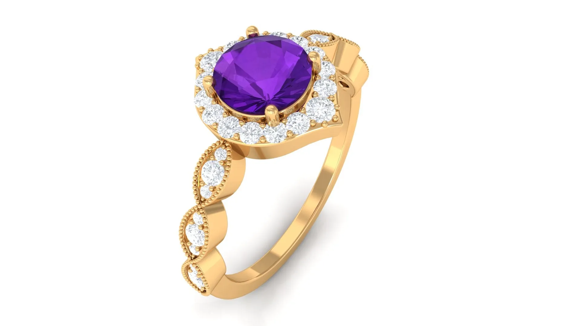 1.75 CT Vintage Amethyst Engagement Ring with Moissanite Accent