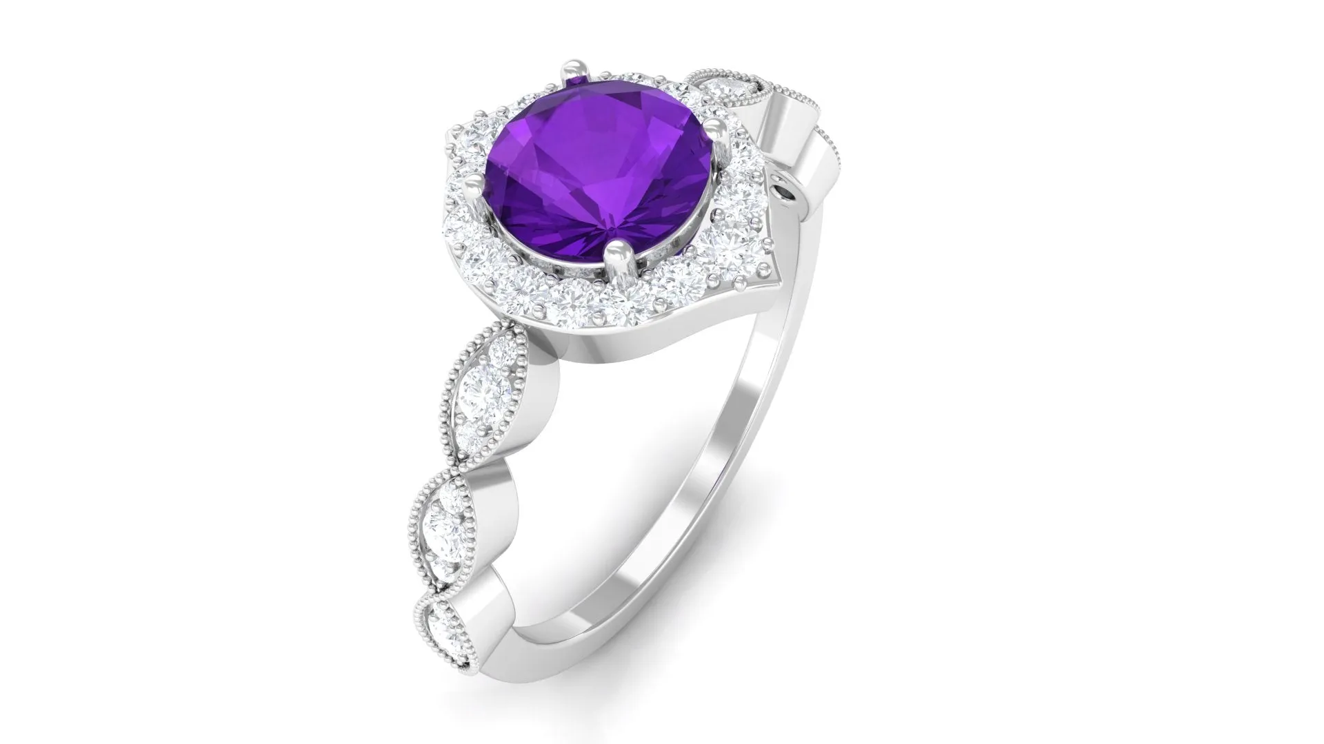 1.75 CT Vintage Amethyst Engagement Ring with Moissanite Accent