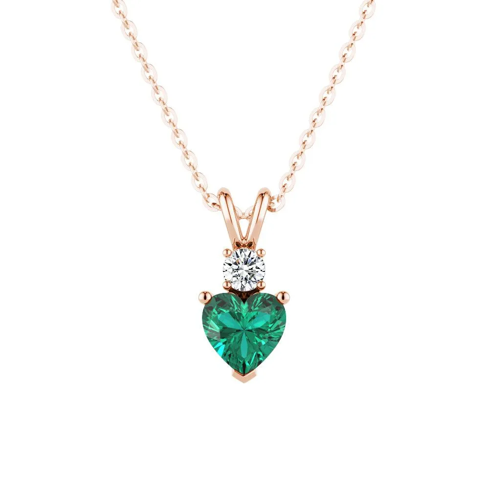 1.8 CT. Heart Emerald Solitaire Pendant with White Sapphire