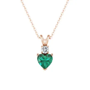 1.8 CT. Heart Emerald Solitaire Pendant with White Sapphire