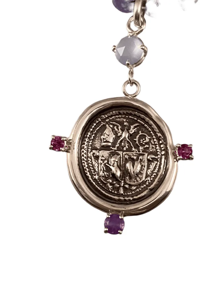 18” Tanzanite and Sterling Silver Heart Gryphon Oxidized Crest Necklace
