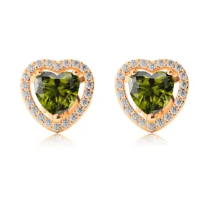 18k Yellow Gold Plated 1 Ct Created Halo Heart Peridot Stud Earrings
