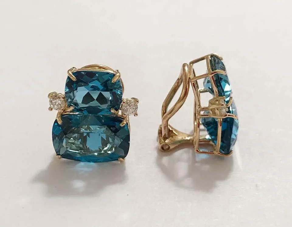 18Kt Yellow Gold Cushion Cut Cabochon Peridot Earrings with Diamonds