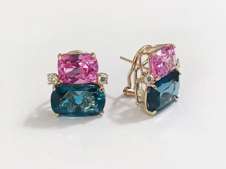 18Kt Yellow Gold Cushion Cut Cabochon Peridot Earrings with Diamonds