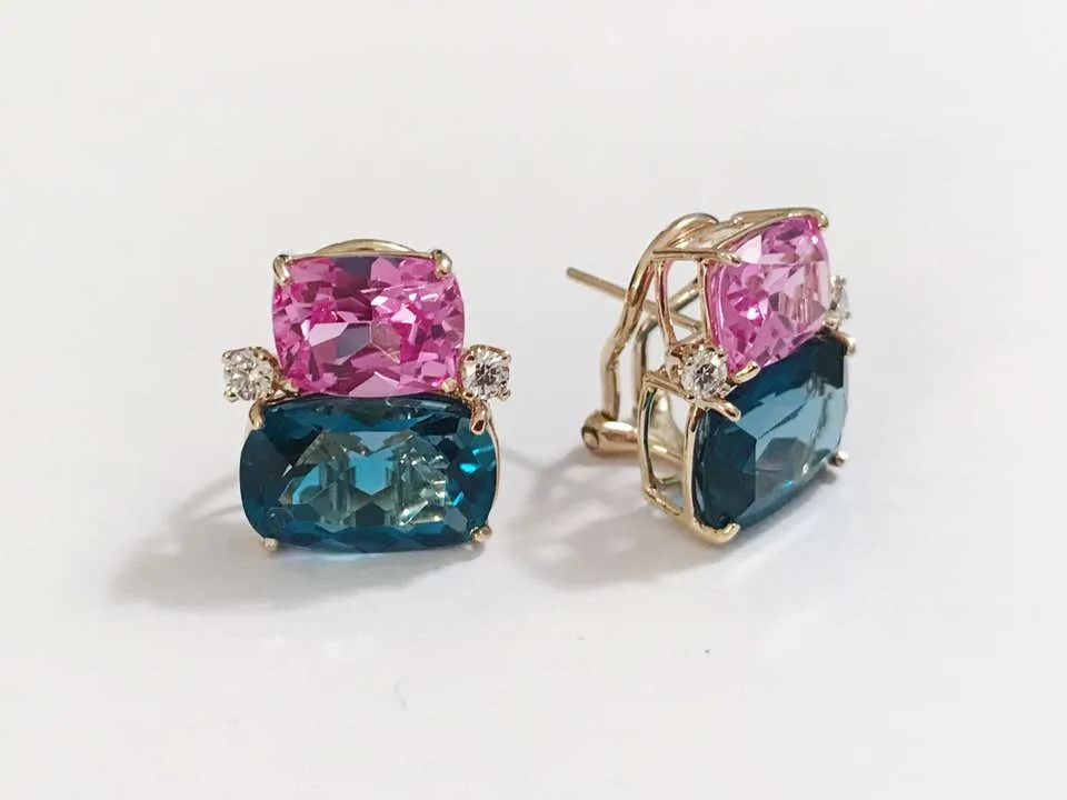 18Kt Yellow Gold Cushion Cut Cabochon Peridot Earrings with Diamonds
