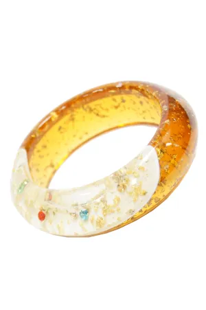 1950s Amber Lucite Bangle with Glitter and Rhinestone Inclusions