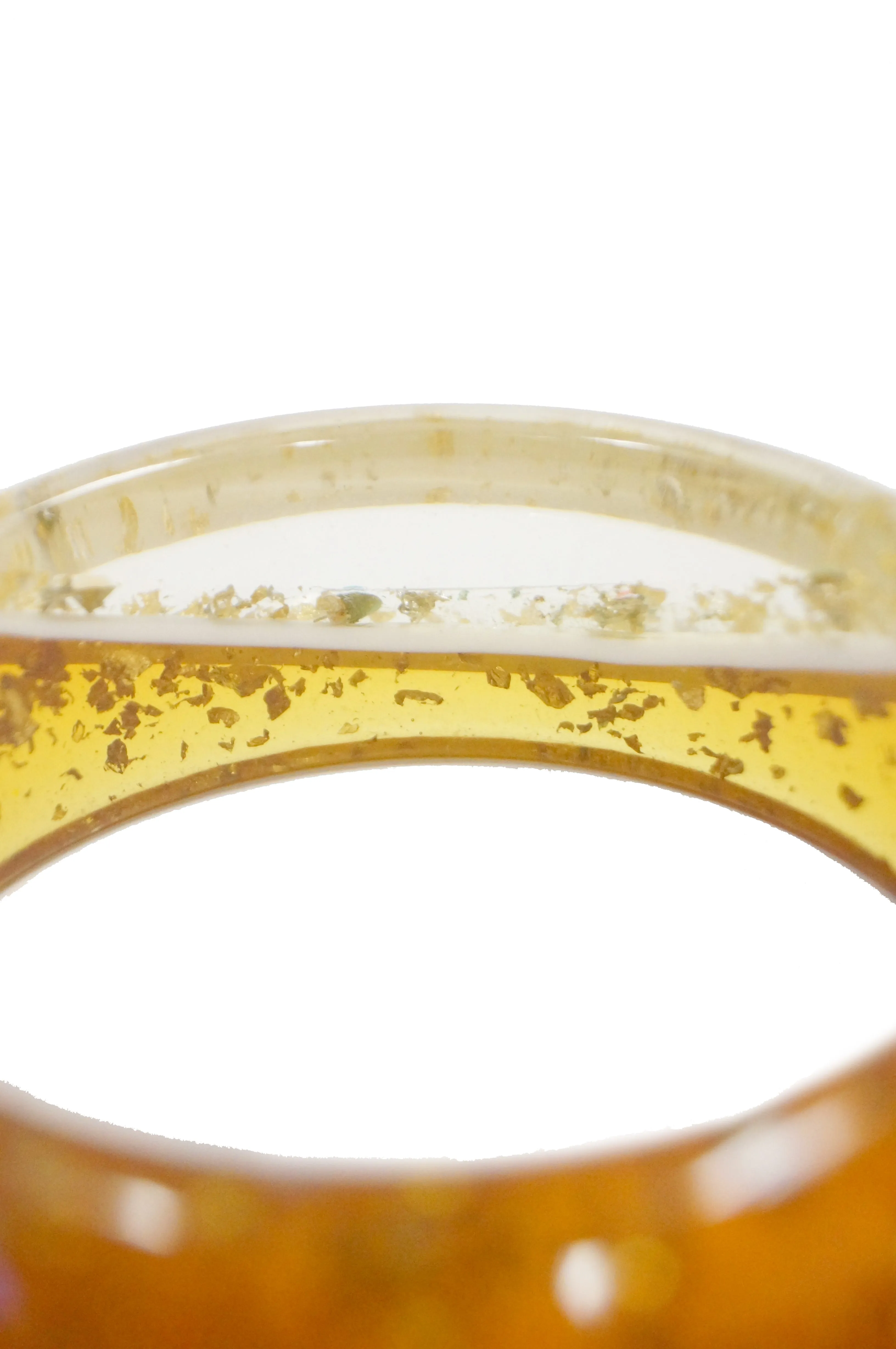 1950s Amber Lucite Bangle with Glitter and Rhinestone Inclusions