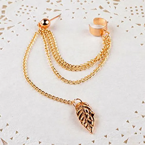 1pcs Metal Ear Clip (Leaf Tassel) Earrings