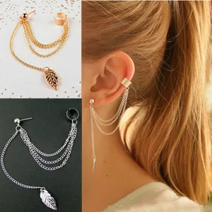1pcs Metal Ear Clip (Leaf Tassel) Earrings