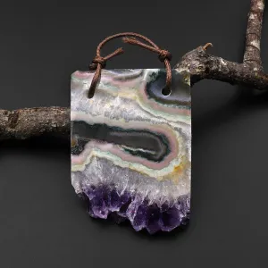 2 Hole Pendant Natural Pink Green Purple Amethyst Stalactite Rectangle Pendant Flat Slice Freeform One of a Kind P0190