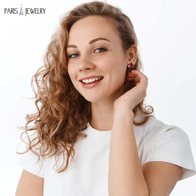 24k Yellow Gold Plated 2 Cttw Ruby Round Stud Earrings