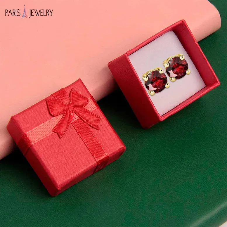 24k Yellow Gold Plated 2 Cttw Ruby Round Stud Earrings