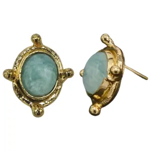 355-AMA-G | AMAZONITE OVAL FRAMED POST EARRING