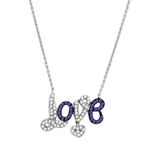 3W414 - Rhodium   Ruthenium Brass Necklace with AAA Grade CZ  in Amethyst