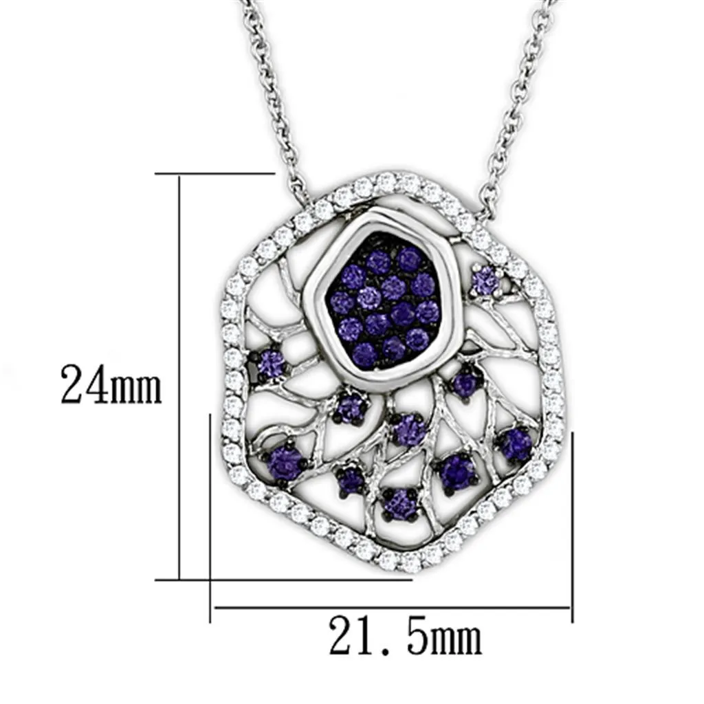 3W438 - Rhodium   Ruthenium Brass Necklace with AAA Grade CZ  in Amethyst