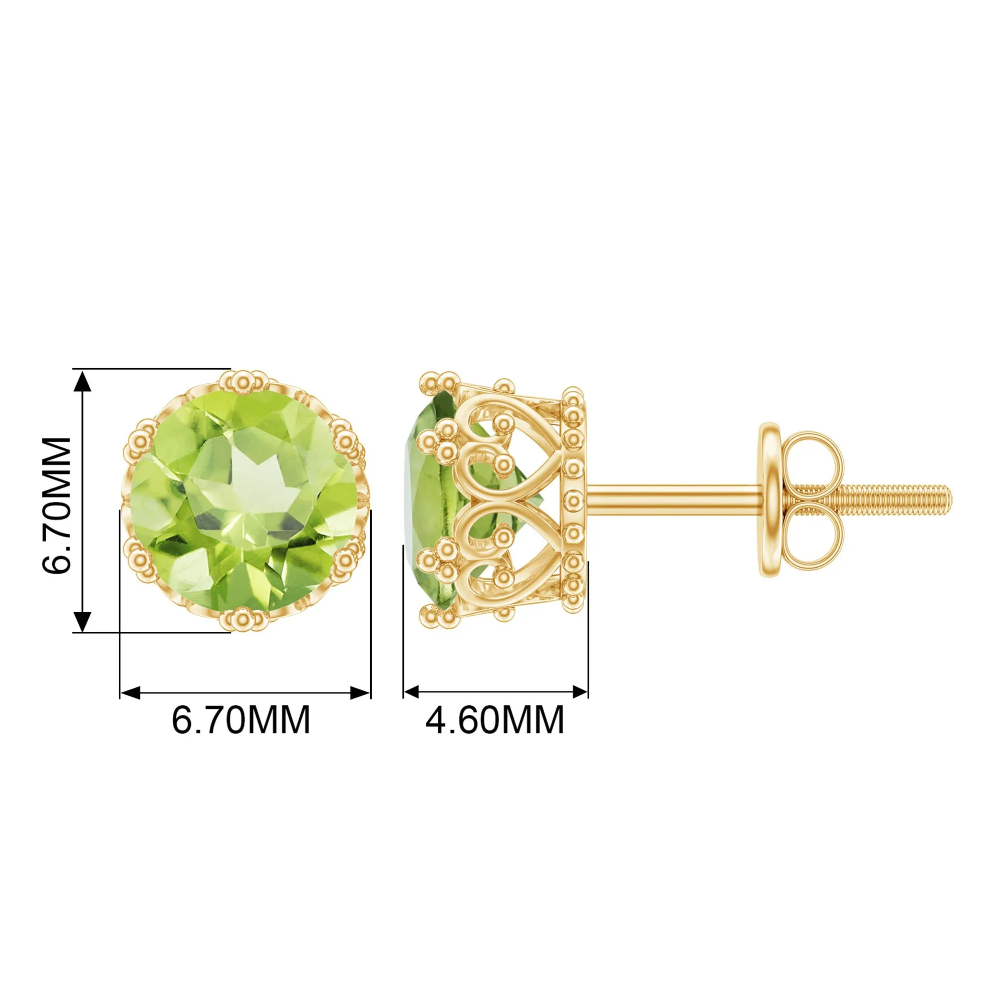6 MM Peridot Solitaire Crown Stud Earrings
