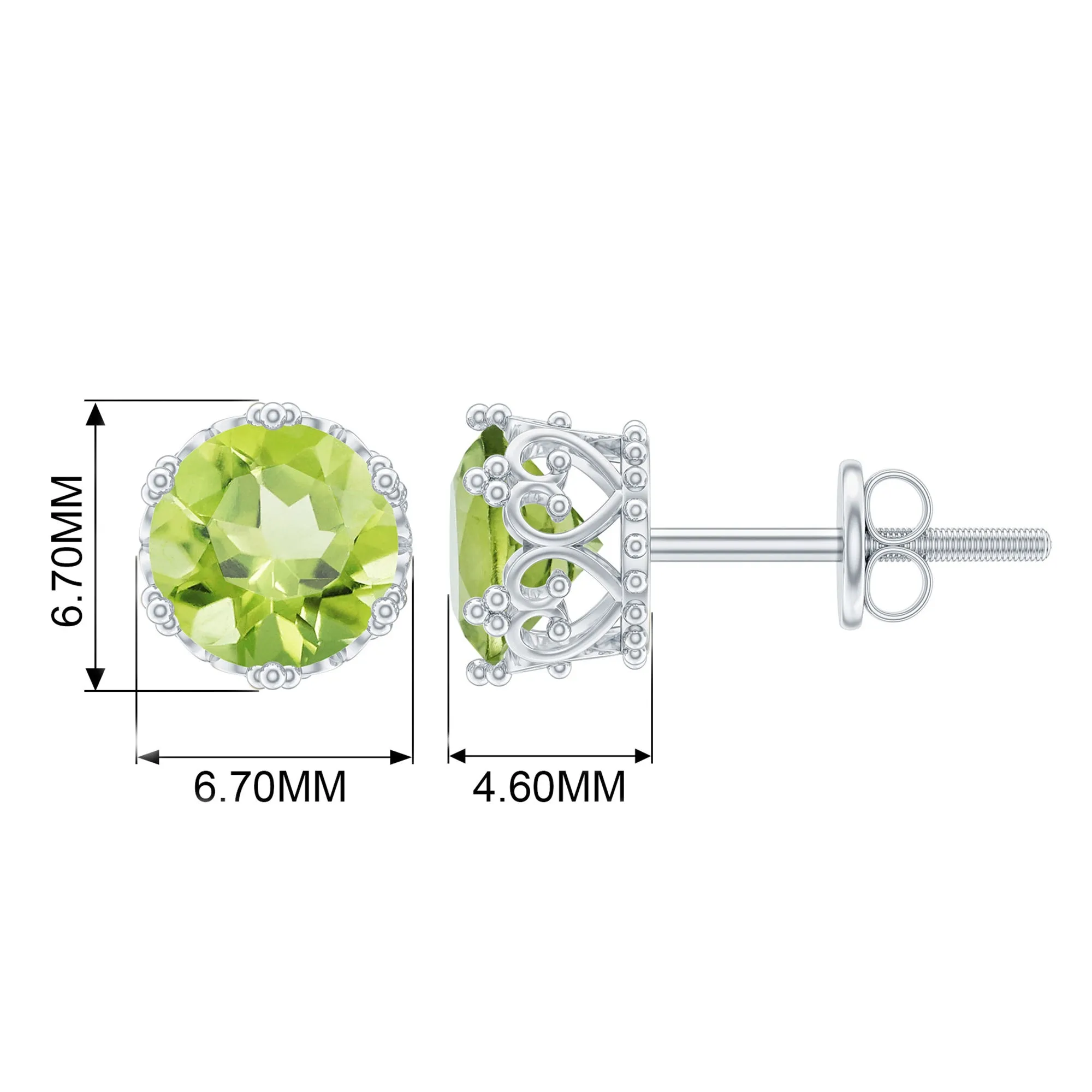6 MM Peridot Solitaire Crown Stud Earrings