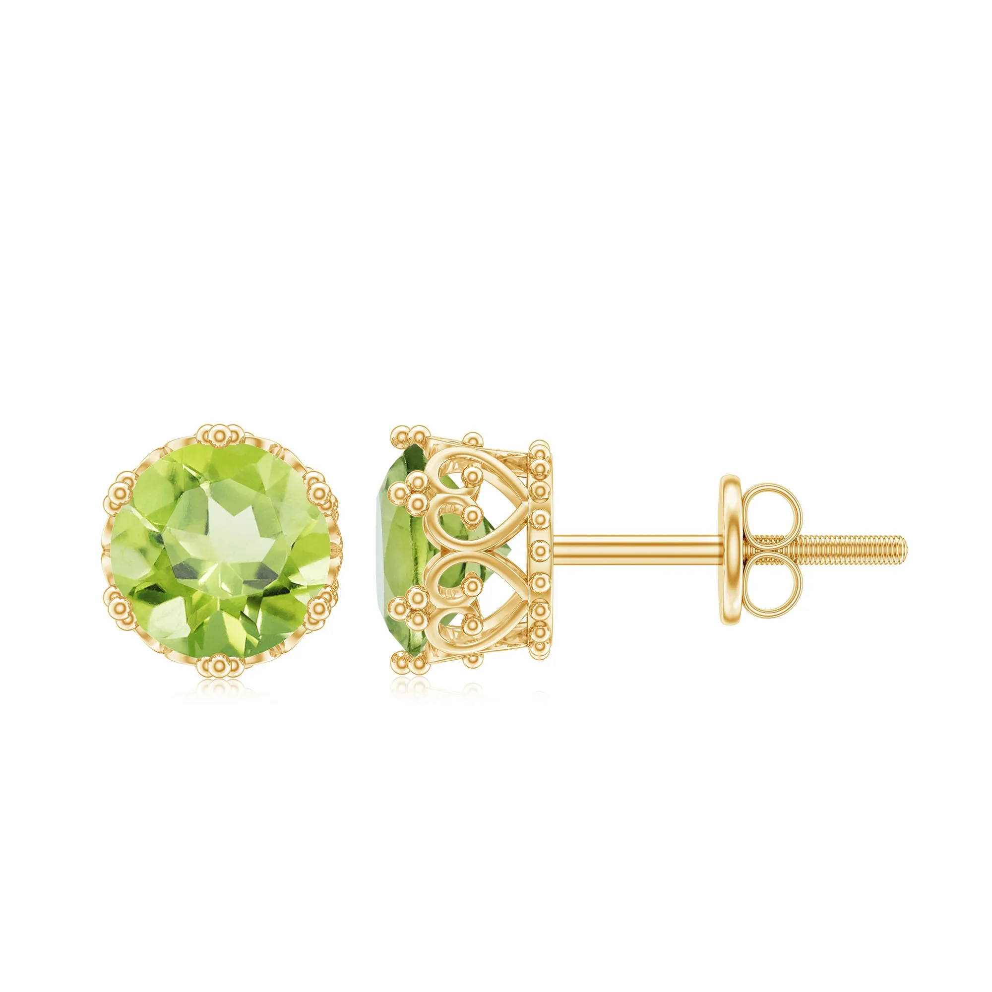 6 MM Peridot Solitaire Crown Stud Earrings