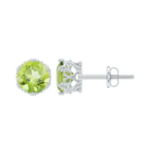 6 MM Peridot Solitaire Crown Stud Earrings