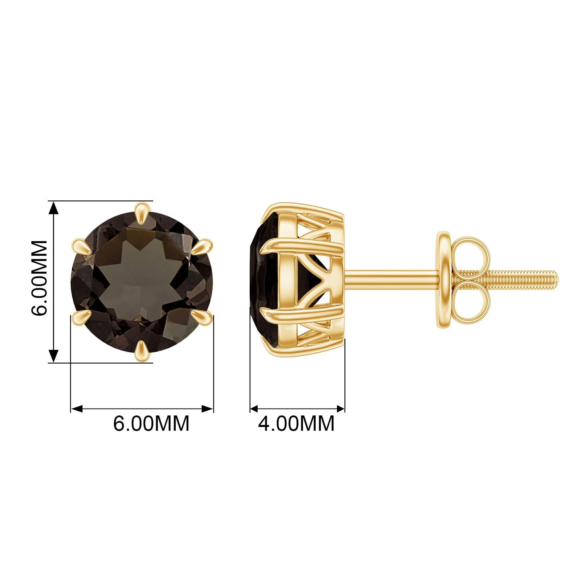6 MM Smoky Quartz Solitaire Stud Earrings