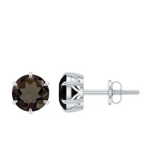 6 MM Smoky Quartz Solitaire Stud Earrings