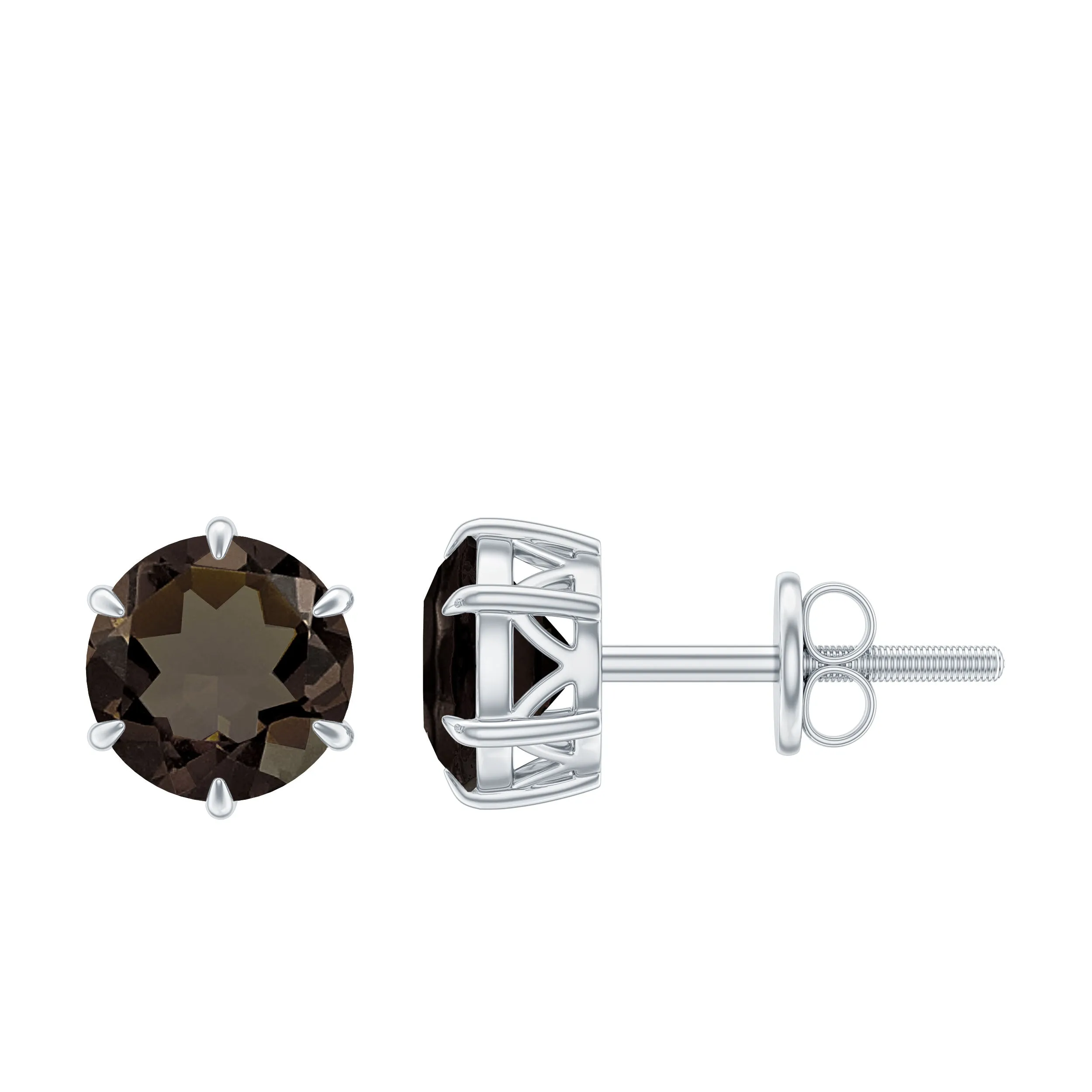 6 MM Smoky Quartz Solitaire Stud Earrings