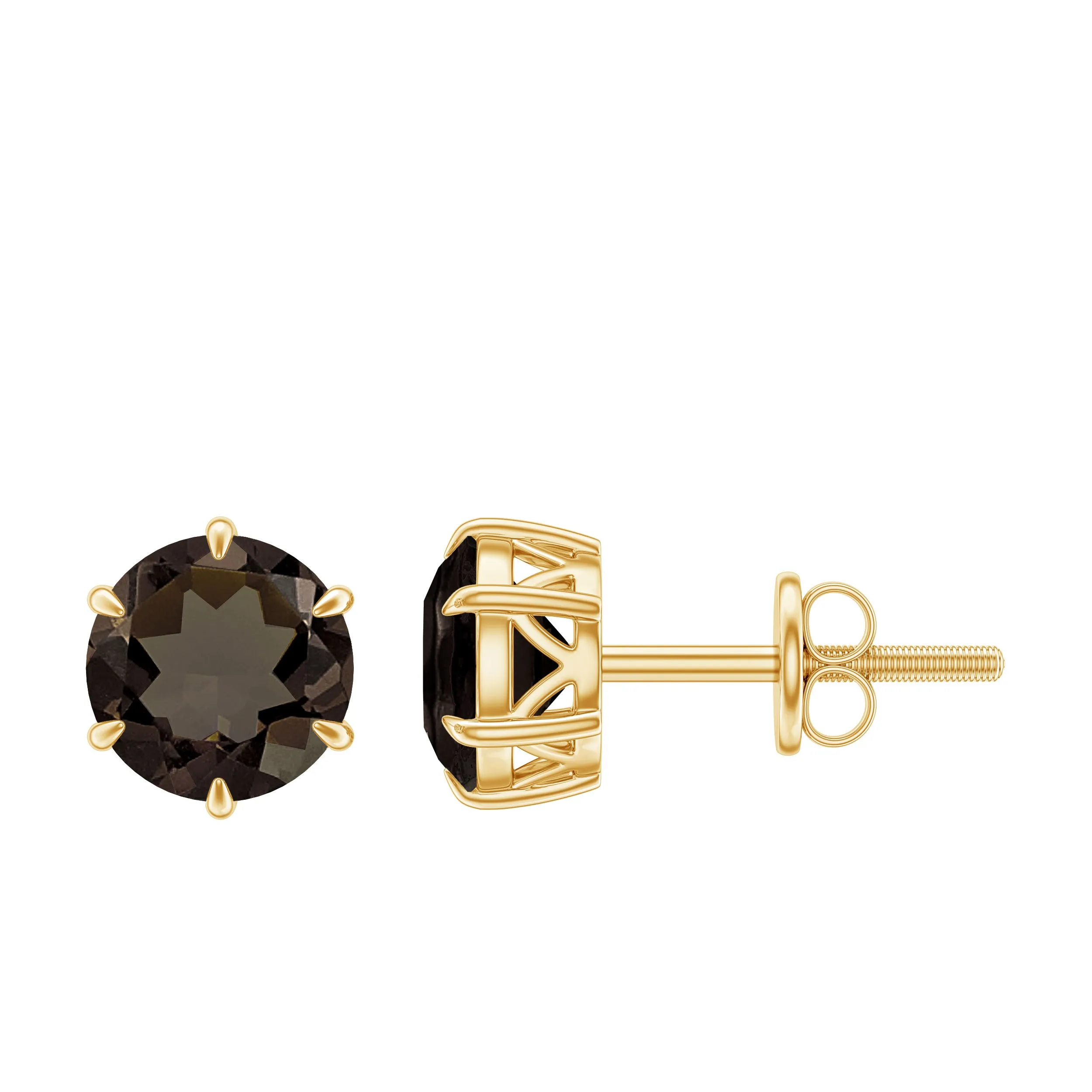 6 MM Smoky Quartz Solitaire Stud Earrings