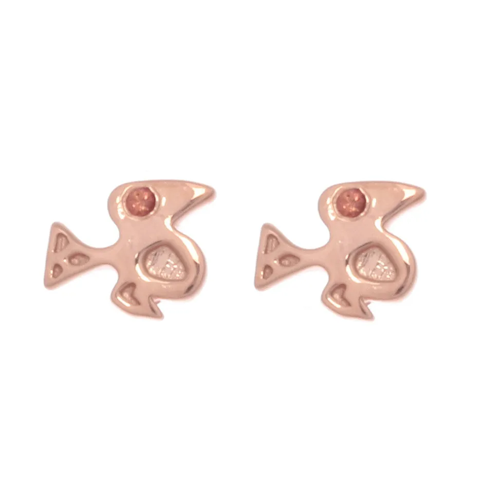 70%   DISCOUNT Girls'/ Women's 18ct Rose Gold Vermeil and Ruby/Orange sapphire Exotic Bird of Paradise Studs