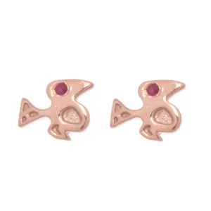 70%   DISCOUNT Girls'/ Women's 18ct Rose Gold Vermeil and Ruby/Orange sapphire Exotic Bird of Paradise Studs
