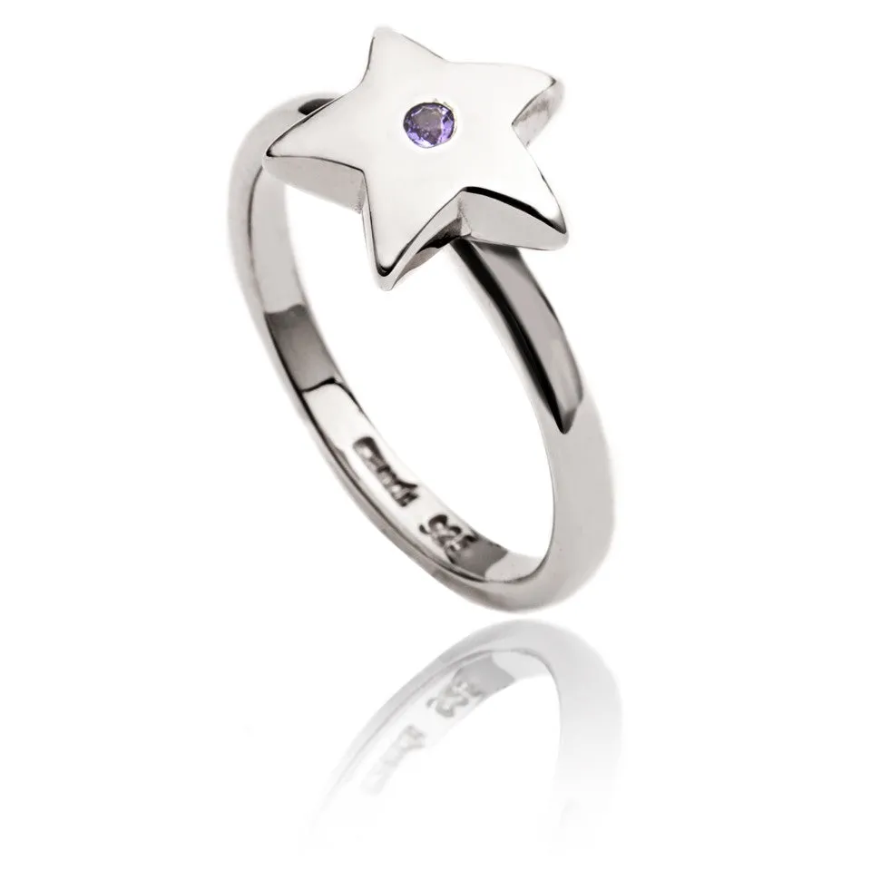 75%  DISCOUNT  Exotic Ladies'/ Girls 925  Sterling Silver  Silhouette  Star Charm Ring with Amethyst/Blue sapphire