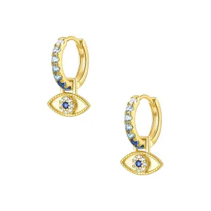 925 Silver Blue Eye Sparkling Drop Huggie Earrings CZ Diamond