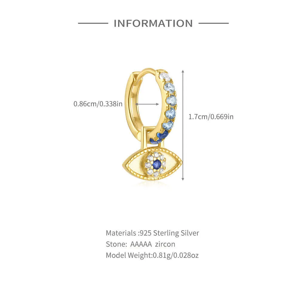 925 Silver Blue Eye Sparkling Drop Huggie Earrings CZ Diamond