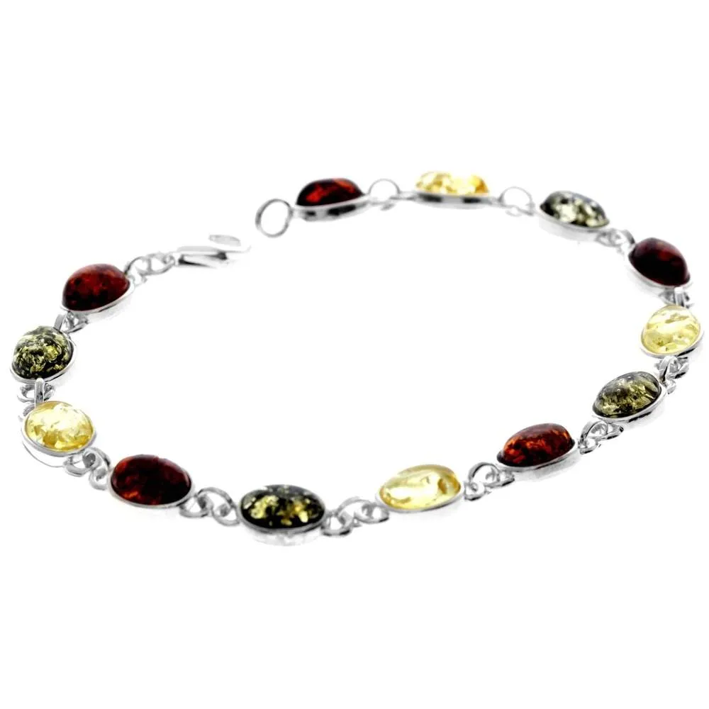 925 Sterling Silver & Genuine Baltic Amber Classic Link Bracelet - 3190