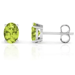925 Sterling Silver Peridot 5X7 Oval Stud Earrings