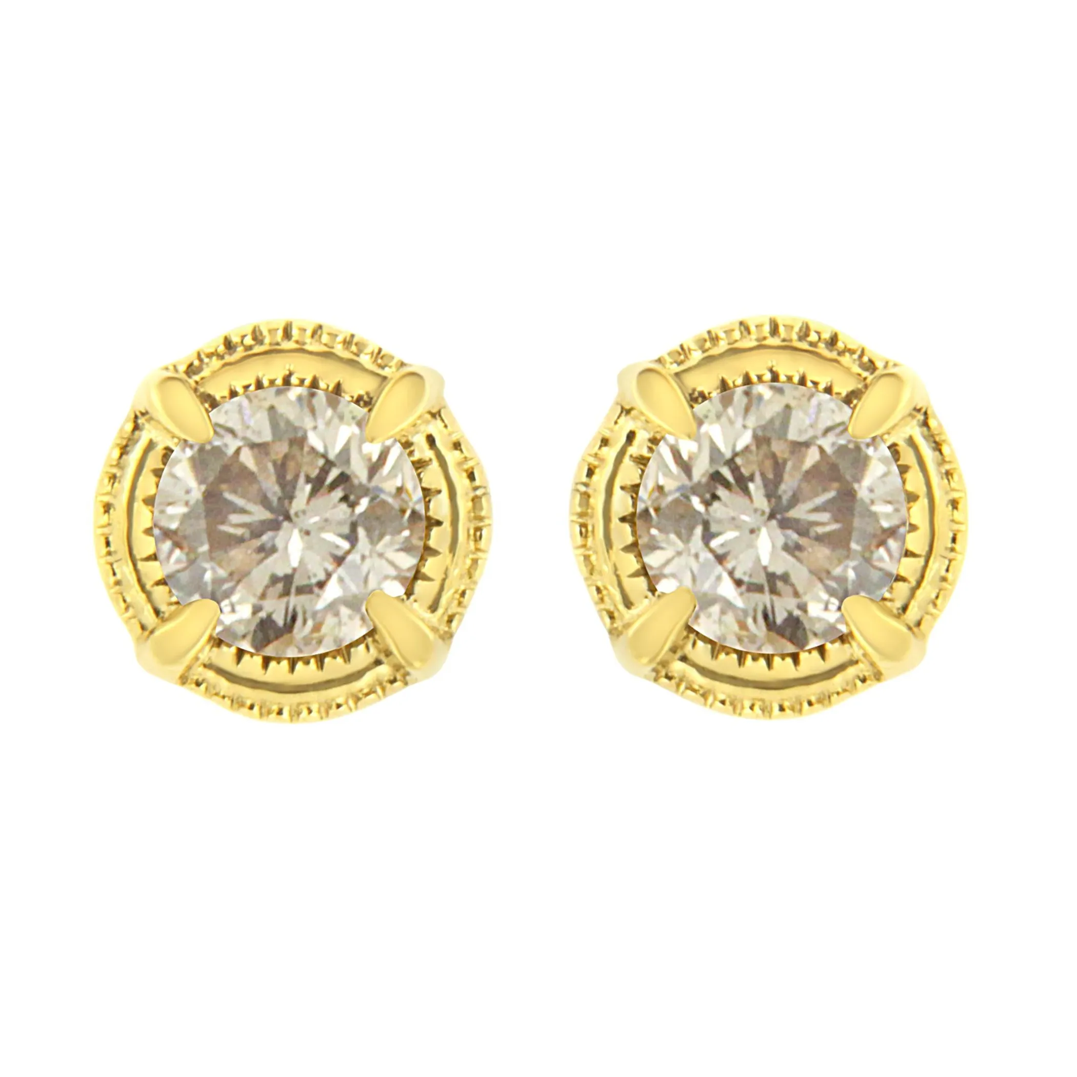 .925 Sterling Silver Round Brilliant Cut Diamond Solitaire Milgrain Stud Earrings - Pack Of: 1