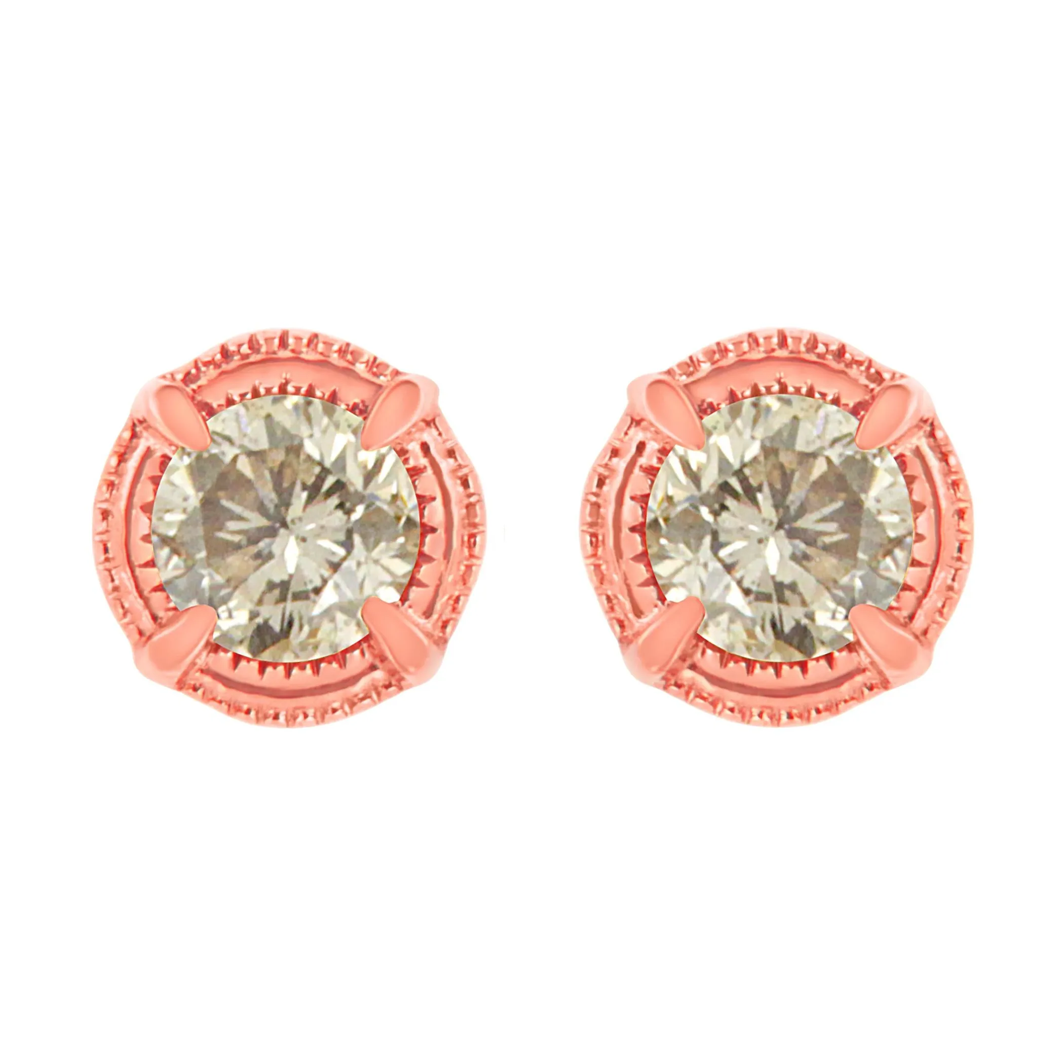 .925 Sterling Silver Round Brilliant Cut Diamond Solitaire Milgrain Stud Earrings - Pack Of: 1