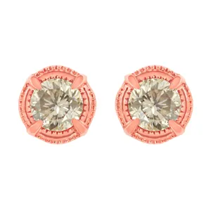 .925 Sterling Silver Round Brilliant Cut Diamond Solitaire Milgrain Stud Earrings - Pack Of: 1