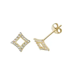 9ct Yellow Gold Zirconia Diamond Shape Stud Earrings ES509