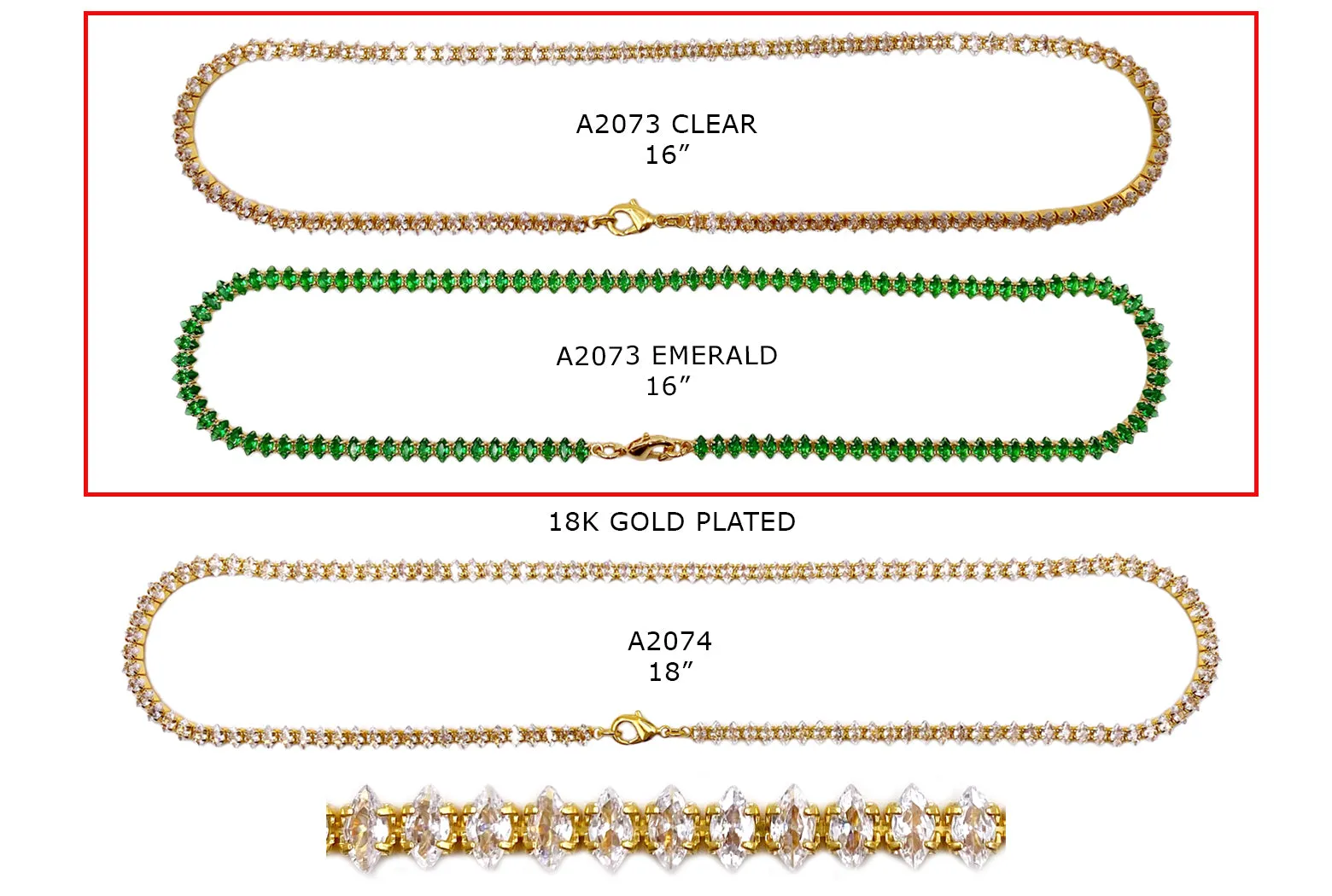 A2073 Marquise Tennis Necklace With CZ Stones 16"