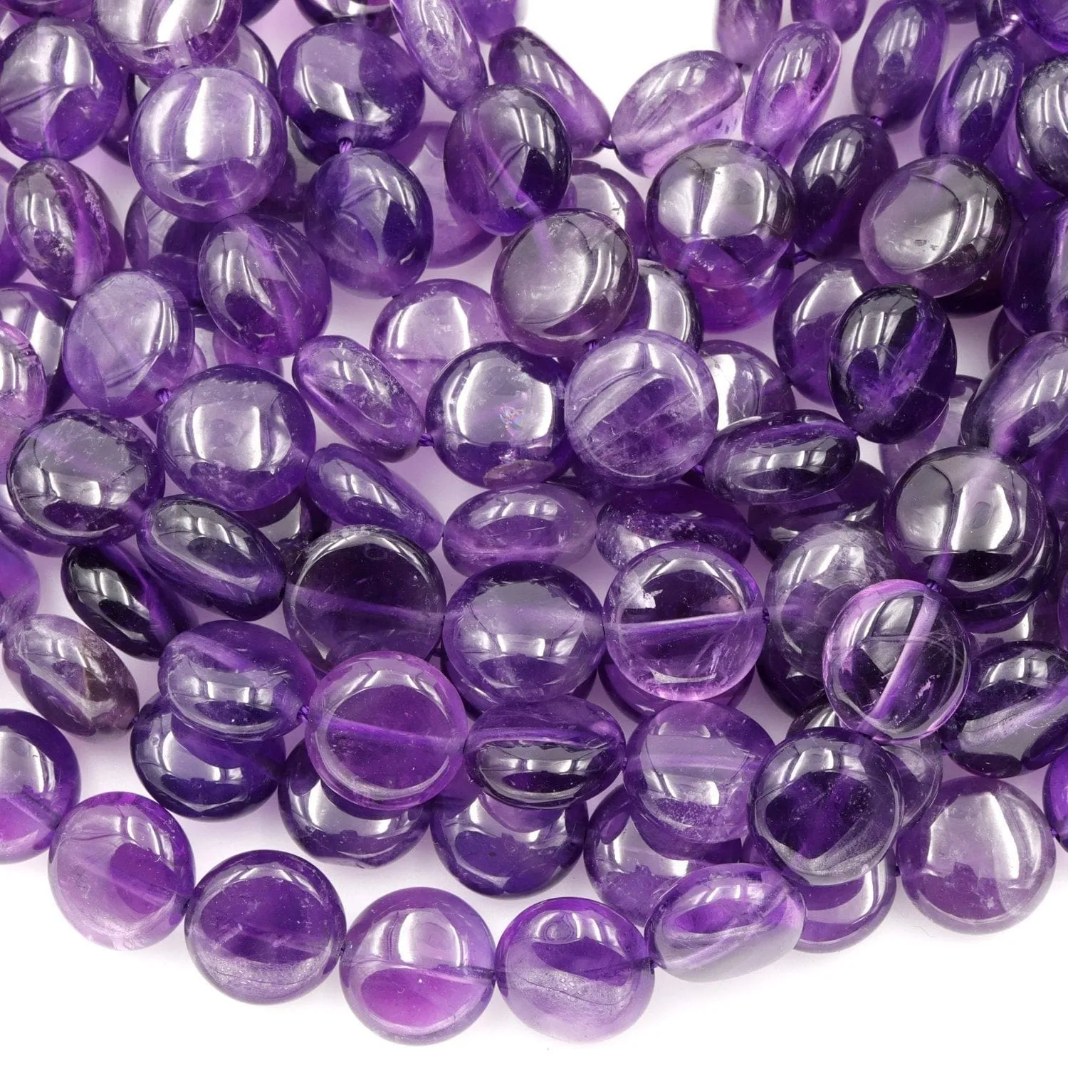 AA Natural Amethyst Coin Beads 10mm 12mm 16" Strand