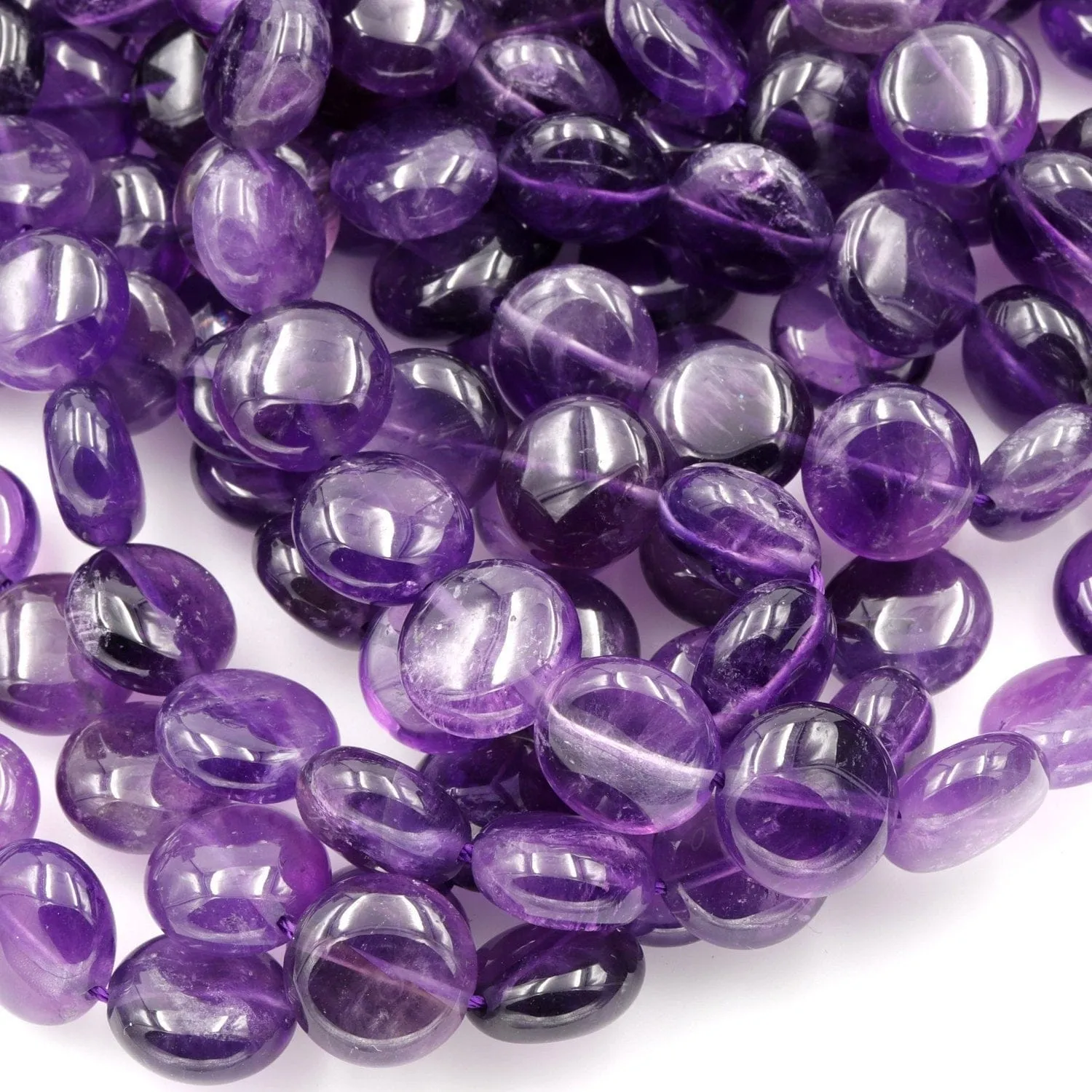 AA Natural Amethyst Coin Beads 10mm 12mm 16" Strand